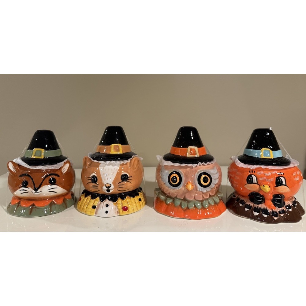 Johanna Parker Thanksgiving Pilgrim Turkey Squirrel Owl Fox Critter Set Of 4 New